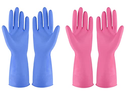 Iucge Rubber Gloves Dishwashing 4 Pairs For Kitchen,Cleaning Gloves For Household Reuseable.(Medium,Blue+Pink) #TOP10