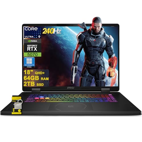 Image of msi Crosshair 18 HX AI Gaming Laptop 18 inch QHD+ IPS 240Hz Intel 24-core Ultra 9 275HX (>i9-14900HX) 64GB DDR5 2TB SSD GeForce RTX 5070 (Up to 798 AI Tops) RGB Backlit Thunderbolt Win11Pro ICP Hub