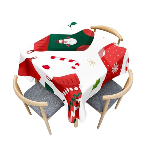 Morbuy Mantel Navidad Cuadrado, Manteles Navideños Impermeable Mantel Mesa Cuadrada Antimanchas para Decoración Fiesta Restaurante Cocina Comedor Jardin Picnic (120x120cm,Calcetines navideños)