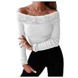 LIusu Tops Famme De Sexy Le Printemps Chemisier Entraînement Chemisier Women Uni Dentelle Slim Manche épaule dénudée Moelleux sans col