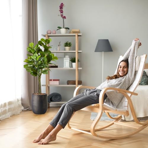 KOL Artificial 4.3FT Fiddle Leaf Fig Tree, 51 Inch Fake Ficus Lyrata Plant, Faux Plants Greenery for House Home Office House Living Room, Perfect Housewarming Gift, Indoor Outdoor Modern Decor - Thumbnail 5