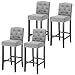 eSituro 4X Taburetes de Bar Sillas Altas, Asiento Tapizado de Lino Juego de 4 Taburete Alto Patas de Madera con Respaldo Sillas Comedor Gris Claro SBST0305