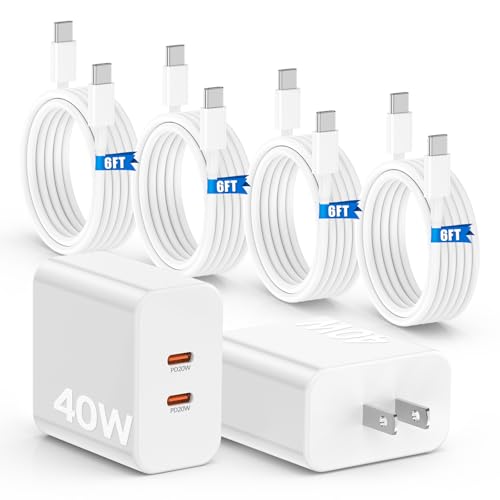 40W Fast Charger for iPhone 16 15 Pro Max Charger Fast Charging,2Pack Dual Port USB C Charging Block with 4Pack 6FT USB C to USB-C Charger Cord for iPhone 16 15 Plus/16 15 Pro Max/iPad Pro/Samsung S24