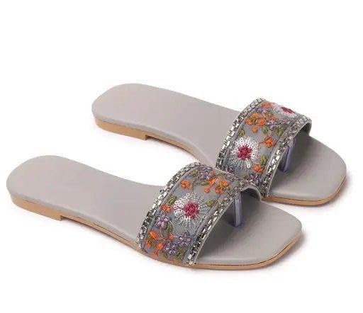 Image of Rehan Traders Stylish Women's Pair Of Embroidered & Embellished Flat Fashion Sandals| Comfortable, Lightweight, Anti Slip|SL 284