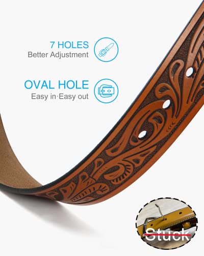 Chaoren Western Belts For Men Without Buckle - Cowboy Belt 1.5" Genuine Leather Belt For Jeans - Matching Belt Buckles Easily #TOP2