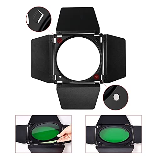 Image of Godox BD-04 Barn Door & Honeycomb Grid &4 Color Gel Filters Compatible for Standard Reflectors Accessories kit