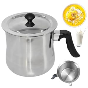 1.5 Liter Milchtopf Induktion mit Deckel, Doppelwandiger Milchtopfs mit Ausgießer & Rutschfester Kunststoffgriff, Simmertopf Kochtopf aus Edelstahl für Gas, Elektro, alle Herdarten Geeignet