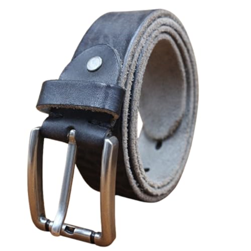 Men's Women's 38mm Classic Buckle Distressed Genuine Cowhide Leather Casual Every Day Belt Strap for Jeans Pants(115cm/45, Black)