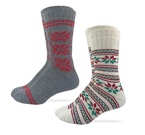 Wrangler Ladies Merino Wool Blend Winter Snowflake Pattern Socks 2 Pair Pack (Natural/Grey Red, Women's Shoe Size 6-9 - Sock Size Medium)