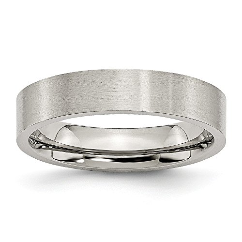 Solid Stainless Steel Flat 5mm Matte Brushed Finish Plain Classic Wedding Band Ring