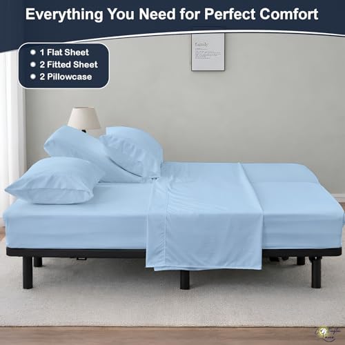 Cottingotn Lane Split King Sheets Sets for Adjustable Bed, 100% Cotton Cooling 5 Piece Split Sheets Fits 14" to 16" Deep Pocket Fitted Sheet Set, Soft & Breathable Luxury Bedding Sheets, Light Blue by Cottington Lane - Image 4
