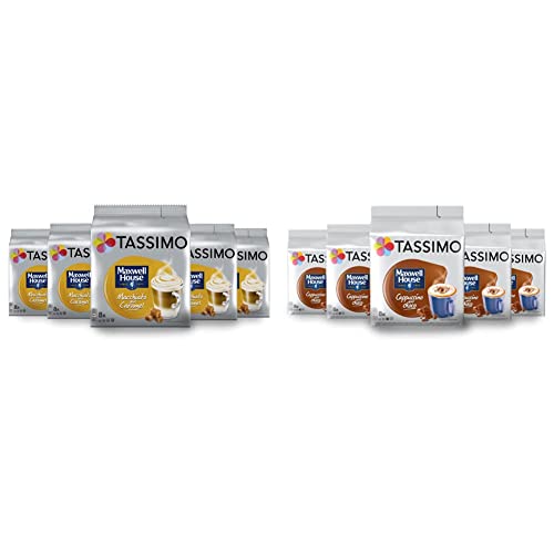 Tassimo Café Dosettes - Maxwell House Macchiato Caramel et Cappuccino Goût Choco (80 Boissons, Lot de 5 x 8)