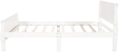 Miniatura 19 de Cama de plataforma de madera con cabecera y estribo, soporte de listones de madera resistente, no requiere somier, montaje simple para niños, niñas,