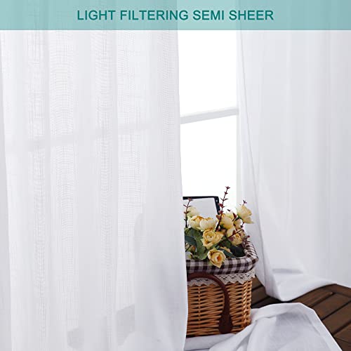 Hoydumuia Pure White Linen Curtains 84 Inch Long Back Tab Loop Pocket Drape Cotton Textured Curtains 2 Panels Set Light Filtering Semi Sheer Linen Curtain For Living Room Bedroom Farmhouse 52X84 #TOP3