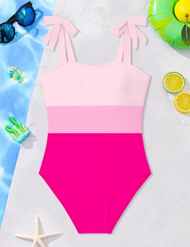 Image of Girls Swimsuit One Piece Casual Color-Block Adjustable Straps Girls Bathing Suit Swimwear 9-16T