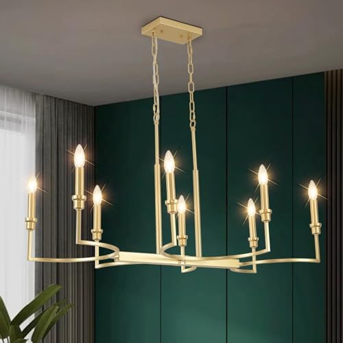 Gold Chandelier, Dining Room Chandelier Over Table, 8 Light Moder...