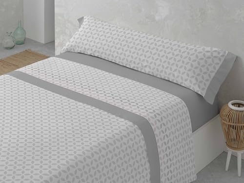 ALMACENES REVITEX - Juego de sábanas Invierno Franela Oriana de 100% algodón, 3 Piezas (encimera, Bajera, almohadón), gramaje 190 g/m2, Muy cálidas (Gris, Cama 150 con 2 almohadones)