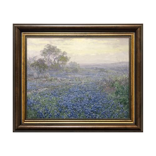 Bluebonnets Wildflower Wall Art Canvas Vintage Gold Framed, Rustic Retor Landscape Prints Oil Painting for Living Room, Bathroom, Bedroom Decor Gift,8