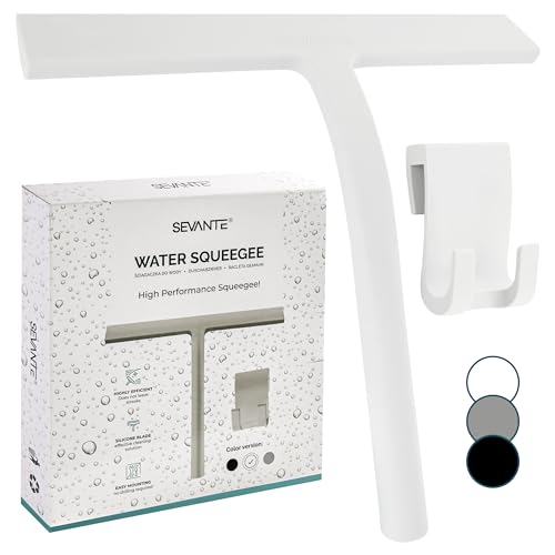 SEVANTE Duschabzieher 23 cm - Silikon Fensterabzieher - Bad Accessoires - Abzieher Dusche mit Halterung - Flitsche für Dusche, Glas und Spiegel - Duschkabinenabzieher - Weiß