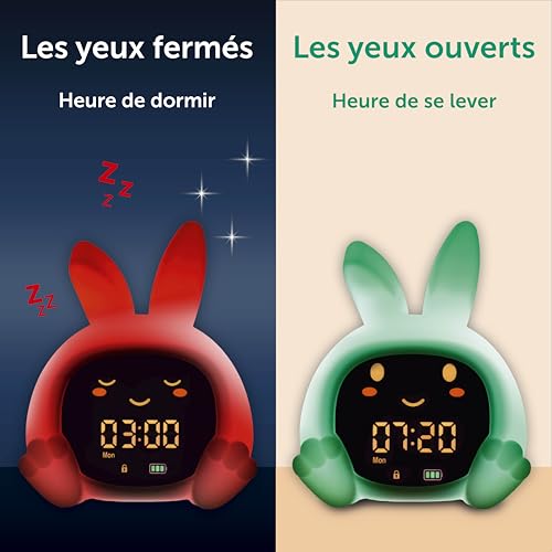 ZAZU Sarah Réveil Éducatif Enfant Rechargeable – Veilleuse LED 5 Couleurs, Machine à Sons, Horloge Jour/Nuit, Réveil Pédagogique avec Yeux, USB Inclus – vue 4