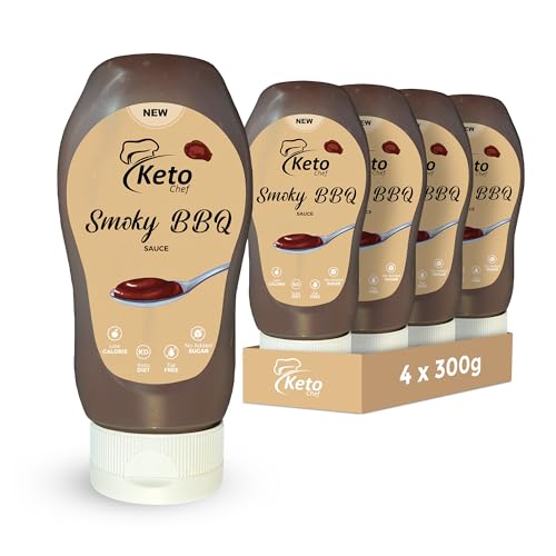 Keto Chef Smoky Barbecue Sauce | Pack of 4 x 300ml | Low Calorie & Sugar Free BBQ Sauce | Gluten Free Vegan Condiment For Cooking, Stir Fry, Grilling & Dipping | No Artificial Flavours