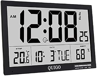 QUIGO Large Digital Wall Clock, 17' Huge Office Clock Living Room Kitchen Temperature Humidityu Battery Powered Big Numbers(Black)