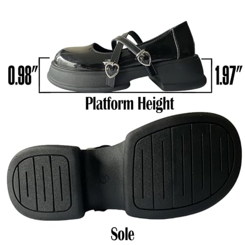 Y2K Goth Harajuku Kawaii Lolita Round Toe Chunky Heels Heart Buckle Cross Lace Up Mary Jane Platform Shoes3