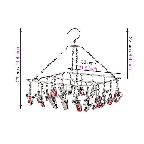 Image of HAZEL Stainless Steel Cloth Hanger with 25 Clips | 360 Degree Baby Cloth Drying Hanger | Multi Clip Clothes Hanger