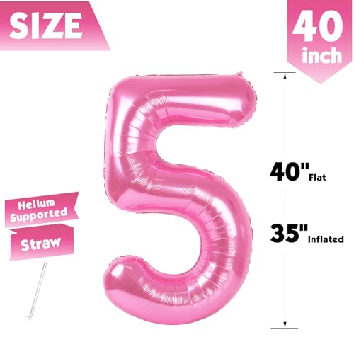 Image of 40 Inch Pink Number 5 Balloon Birthday Party Decorations for Men & Women
