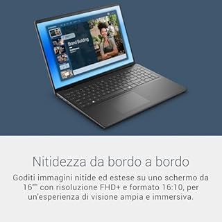 Dell 16 Laptop DC16250 – 16" FHD+ 16:10 (1920x1200), Intel Core 5 Series 1, Grafica Intel UHD, 16GB RAM DDR5, 512GB SSD, Win 11 Home, Tastiera Retroilluminata QWERTY, Lettore Impronte Nero Carbonio