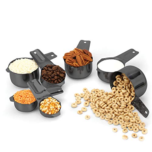 2Lbdepot Black Measuring Cups, Premium 18/8 Stainless Steel Metal, Stackable & Nesting, Accurate Dual Spout Measuring Cup Design For Dry & Liquid Ingredients, 7 Piece Set #TOP4