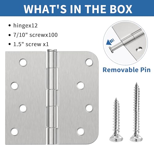 12 Pack Brushed Nickel Door Hinges 4 Inch, Exterior Door Hinges by IOQ - Image 8