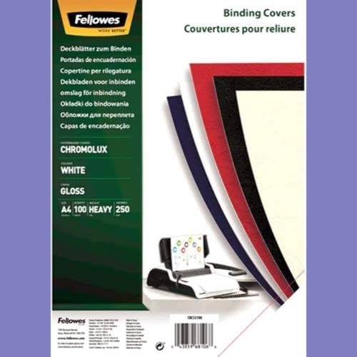 Fellowes Präsentationsdeckblatt Chromolux, Karton mit Lederstruktur, A4, 250 g/m² starker Karton, Farbe: weiß, 100 Stück