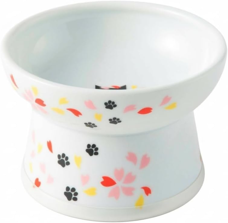 Pote Elevado de Porcelana para Gatos Necoichi Sakura Regular Flat com Anel Antiderrapante
