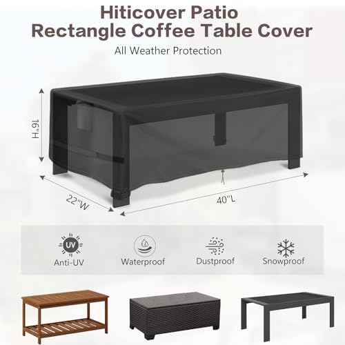 Hiticover Outdoor Patio Coffee Table Cover Rectangle, 40 Inch Waterproof Rectangular Outside Furniture Covers for Winter, Rainproof Fade Resistant - 40 x 22 x 16 Inch