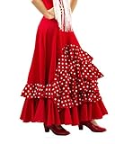 Falda de Mujer para Danza Flamenco o sevillanas. Made IN Spain (Rojo, XL)