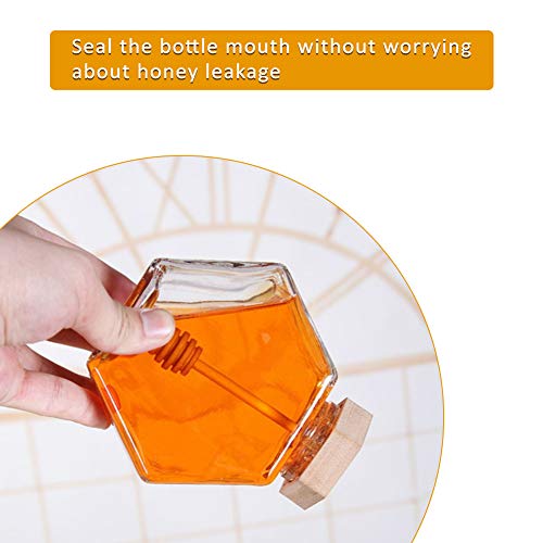 Liitrton Hexagon Shape Honey Pot Jar with Dipper Heat-Resistant Glass Storage Container for Home Kitchen (L)