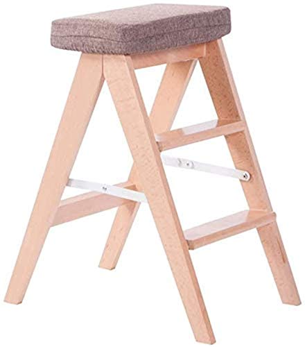 Taburete de mano portátil con escalera plegable de madera maciza 2