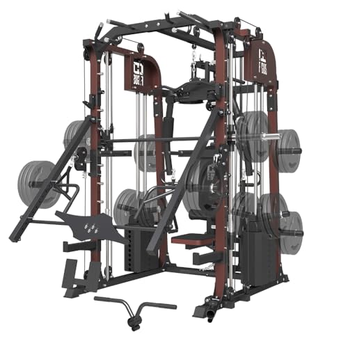 Commercial-SmithMachine-with-Smith-Bar-Home-Gym-Station-with-Dual-Weight-Stacks-4000LBS-Power-Cage-Squat-Rack-with-Lever-Arm-Leg-Press-LAT-Pull-Down-Cable-Crossover-Machine-for-Full-Body-Training Commercial SmithMachine with Smith Bar Home Gym Station with Dual Weight Stacks 4000LBS Power Cage Squat Rack with Lever Arm Leg Press LAT Pull Down Cable Crossover Machine for Full Body Training