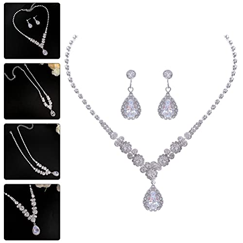 TOYANDONA 3Pcs Zircão Cravejado de Diamantes Brincos Colar de Cristal Conjunto De Jóias de Noiva par