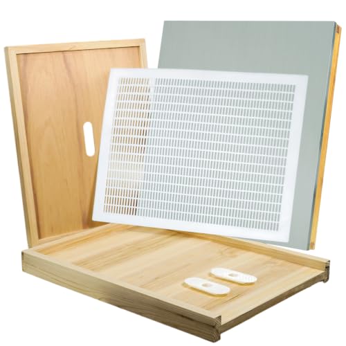 BeeQuestify 1 Set 10 Frame Langstroth Beehive Parts Kit Natural Wood for Beekeeping Includes Telescoping Top Cover Plastic Queen Excluder Inner Cover Oval Bee Escape and Hive Bottom Board