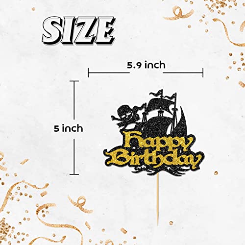 Helewilk Pirate Happy Birthday Cake Topper, Nautical Theme Birthday Party Decoration For Kids Boys Girls, Pirate Nautical Sailing Treasure Sea Of Thieves Theme Cake Decor #TOP2