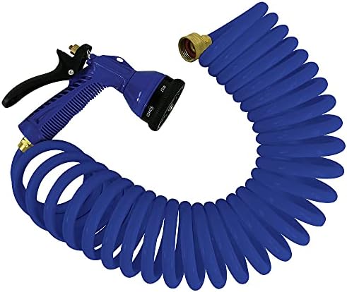 Whitecap P0440B Coiled Hose with Adjustable Nozzle - 15', Blue