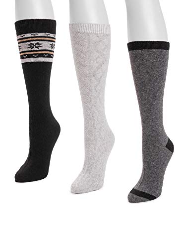 Muk Luks Tall Boot Sock, 3 Pairs, Black, sz 6-11