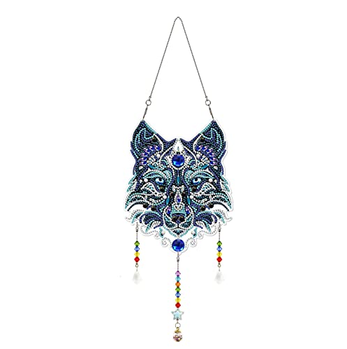 Qidhjh Diamond Art Suncatcher, Diy Wind Chime Diamond Painting, Diamond Painting Hanging Ornament Animal For Home Garden Decoration Gift (Wolf) #TOP28