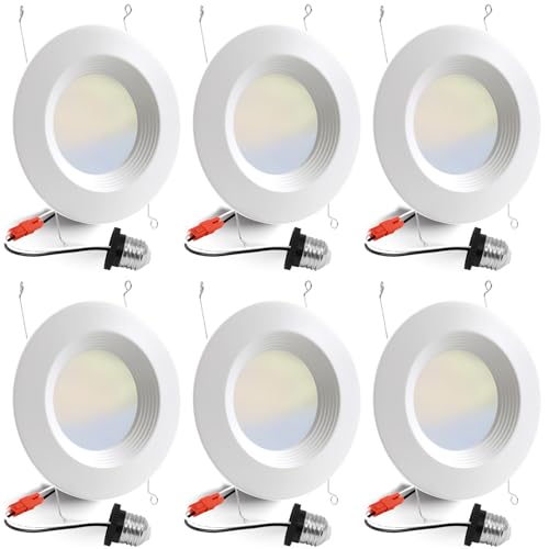 6 Pack 5/6 Inch 5CCT LED Recessed Light Retrofit, 2700K/3000K/4000K/5000K/6500K Selectable, Dimmable Can Lights with Baffle Trim, 12W=150W, High Brightness 1000LM, IC & Wet Rated, ETL & FCC Certified