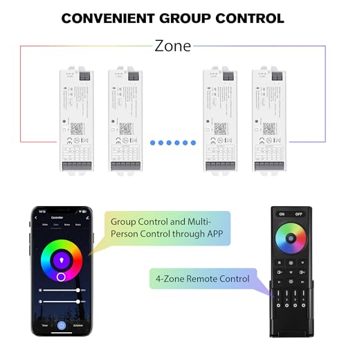 XXK WB5 WiFi PWM 12V/24V LED Controller with RC03RFB RF Remote Control 4-Zone Group, RGB RGBW RGBCCT Strip Lights Controller Kit Compatible with Alexa Google Home Smart Life Tuya APP Control by XXK - Used condition - Image 6