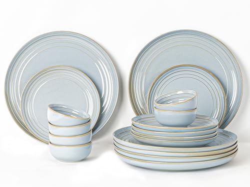 Image of Bodhi House Handcrafted Chip Resistance Porcelain Dinner Set, 18 Pieces Dish Set Serving for 6, Microwave and Dishwasher Safe, Bone-ash Free, Crockery Set for Dining and Gifting, Arctic Blue