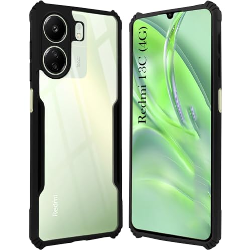 Image of Jkobi Hybrid Back Cover Case for Redmi 13C 4G (Shockproof with Polycarbonate Clear Panel | Professional Black)