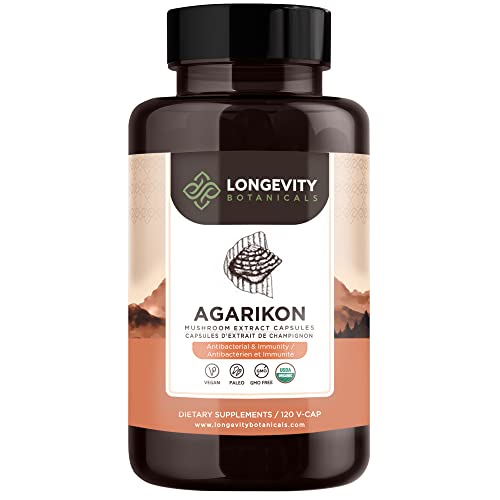 Organic Agarikon Mushroom Capsules - Ultra Concentrated Agarikon Mushroom Supplement - Promotes A Balanced Immune System - 100% Fruiting Body - 120 Capsules - Longevity Botanicals #TOP10